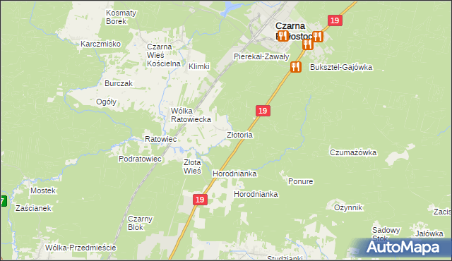 mapa Złotoria gmina Czarna Białostocka, Złotoria gmina Czarna Białostocka na mapie Targeo