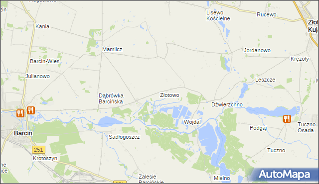 mapa Złotowo gmina Barcin, Złotowo gmina Barcin na mapie Targeo