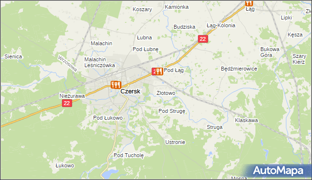 mapa Złotowo gmina Czersk, Złotowo gmina Czersk na mapie Targeo