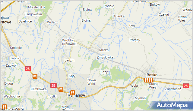 mapa Zmysłówka gmina Rymanów, Zmysłówka gmina Rymanów na mapie Targeo