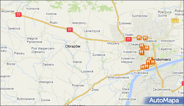 mapa Żurawica gmina Obrazów, Żurawica gmina Obrazów na mapie Targeo