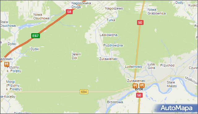 mapa Żurawieniec gmina Brok, Żurawieniec gmina Brok na mapie Targeo