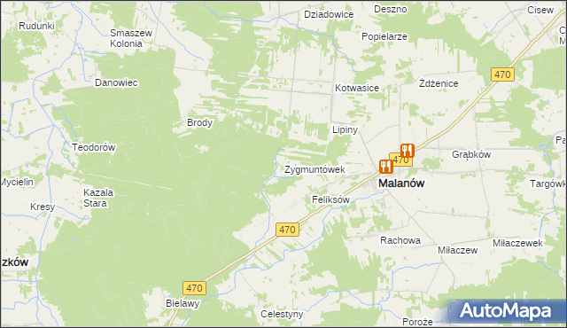 mapa Zygmuntówek gmina Malanów, Zygmuntówek gmina Malanów na mapie Targeo