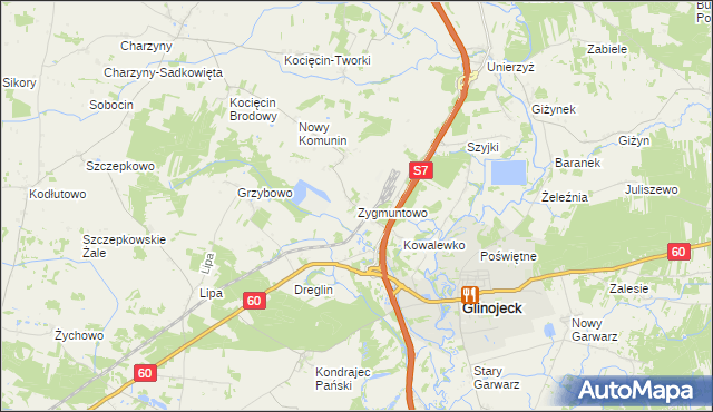mapa Zygmuntowo gmina Glinojeck, Zygmuntowo gmina Glinojeck na mapie Targeo