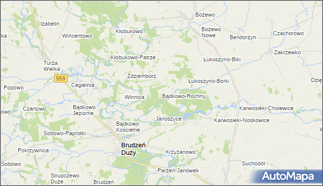 mapa Bądkowo-Rochny, Bądkowo-Rochny na mapie Targeo