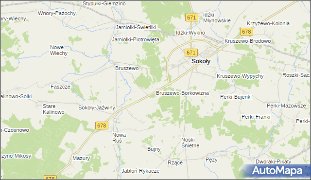 mapa Bruszewo-Borkowizna, Bruszewo-Borkowizna na mapie Targeo