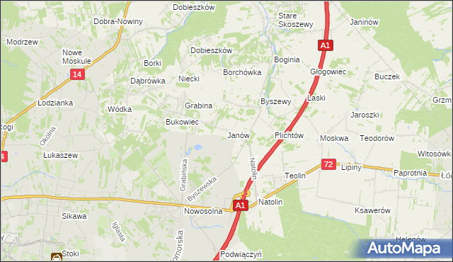 mapa Janów gmina Nowosolna, Janów gmina Nowosolna na mapie Targeo