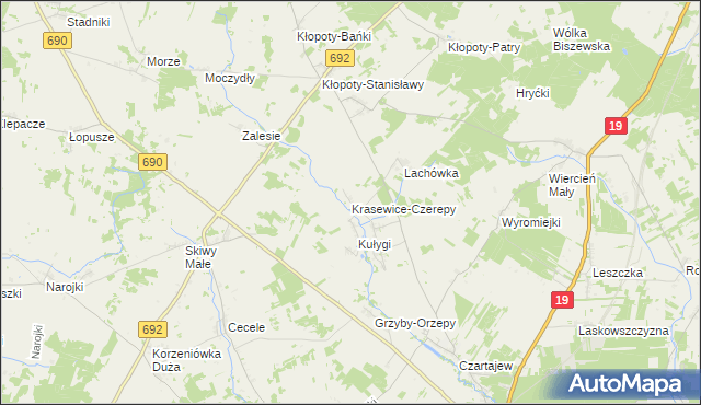 mapa Krasewice-Czerepy, Krasewice-Czerepy na mapie Targeo