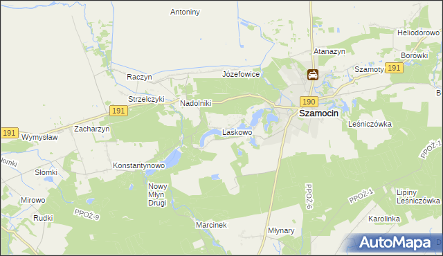 mapa Laskowo gmina Szamocin, Laskowo gmina Szamocin na mapie Targeo
