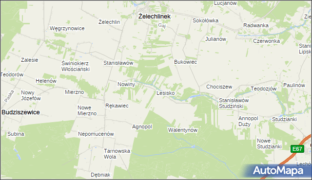 mapa Lesisko gmina Żelechlinek, Lesisko gmina Żelechlinek na mapie Targeo