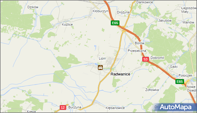 mapa Lipin gmina Radwanice, Lipin gmina Radwanice na mapie Targeo