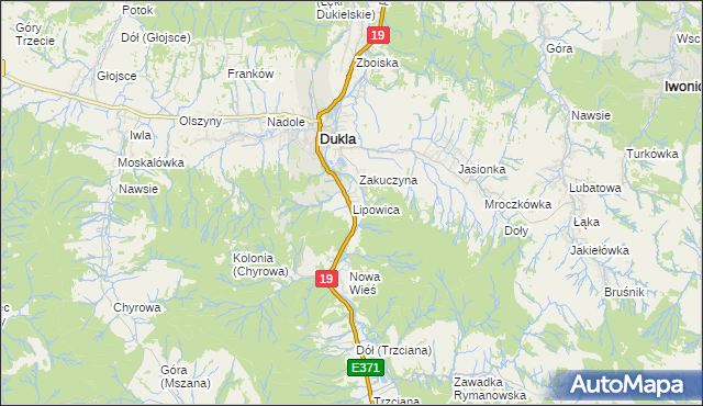 mapa Lipowica gmina Dukla, Lipowica gmina Dukla na mapie Targeo