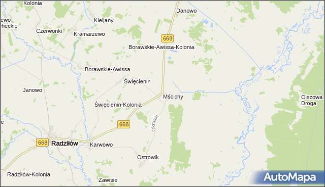 mapa Mścichy gmina Radziłów, Mścichy gmina Radziłów na mapie Targeo