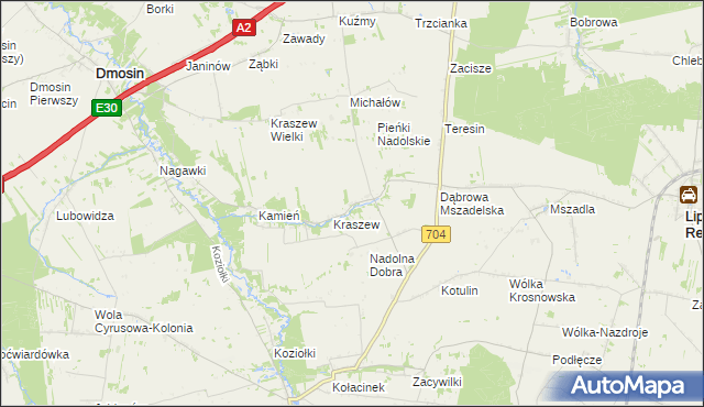 mapa Nadolna gmina Dmosin, Nadolna gmina Dmosin na mapie Targeo