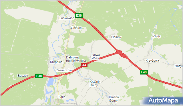 mapa Nowa Wieś gmina Bolesławiec, Nowa Wieś gmina Bolesławiec na mapie Targeo