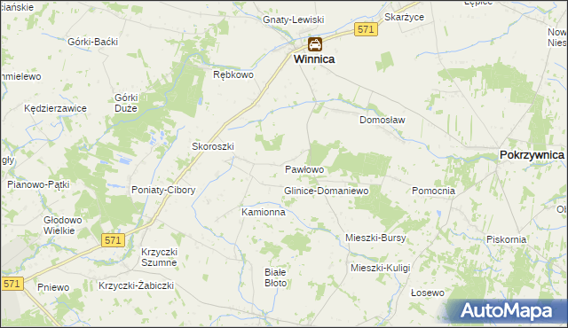 mapa Pawłowo gmina Winnica, Pawłowo gmina Winnica na mapie Targeo