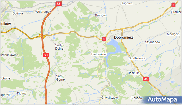 mapa Pietrzyków gmina Dobromierz, Pietrzyków gmina Dobromierz na mapie Targeo