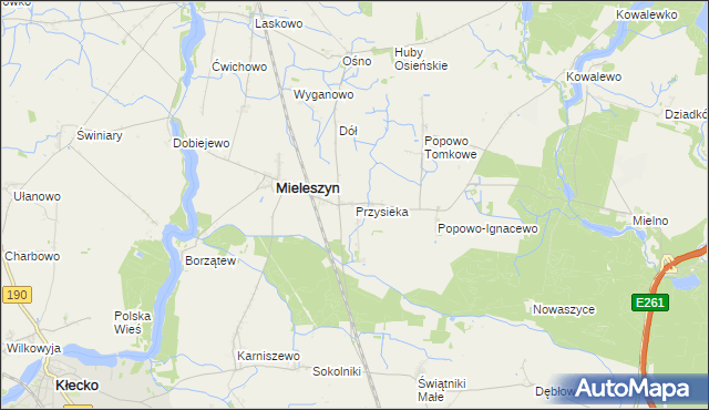 mapa Przysieka gmina Mieleszyn, Przysieka gmina Mieleszyn na mapie Targeo