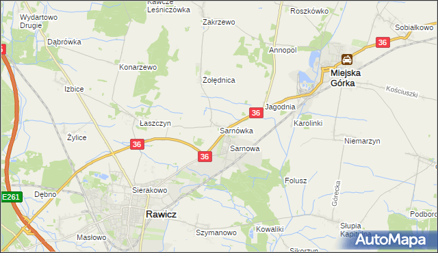 mapa Sarnówka gmina Rawicz, Sarnówka gmina Rawicz na mapie Targeo