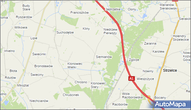 mapa Siemianów gmina Strzelce, Siemianów gmina Strzelce na mapie Targeo