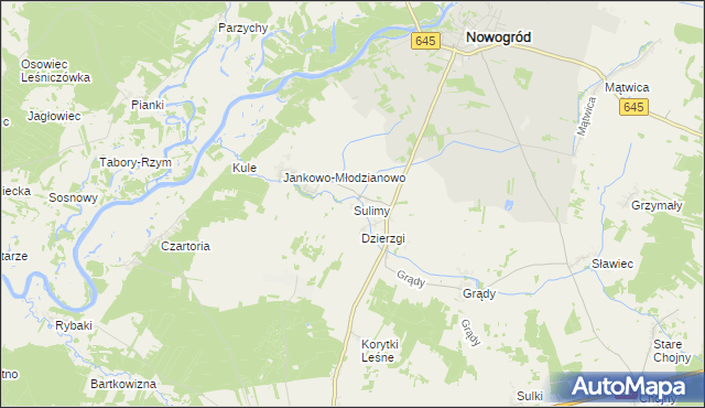 mapa Sulimy gmina Nowogród, Sulimy gmina Nowogród na mapie Targeo