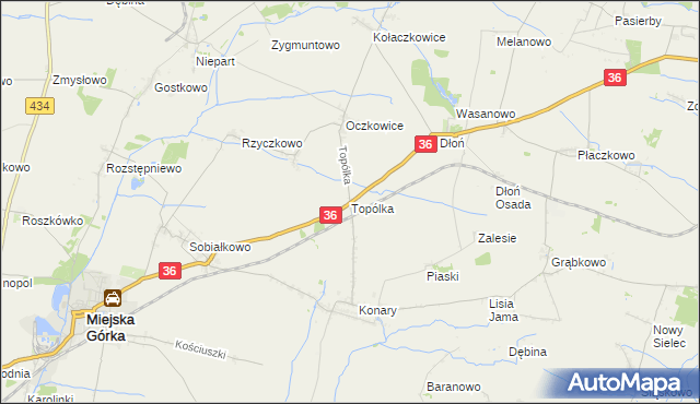 mapa Topólka gmina Miejska Górka, Topólka gmina Miejska Górka na mapie Targeo