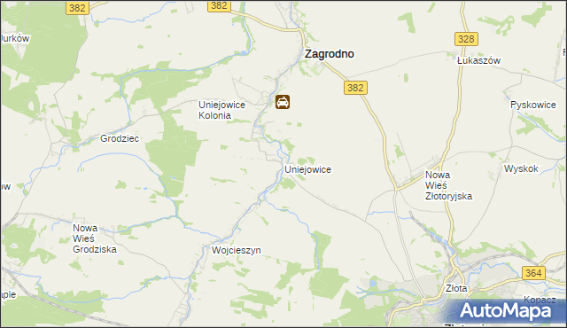 mapa Uniejowice, Uniejowice na mapie Targeo