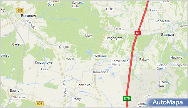 mapa Widawa gmina Woźniki, Widawa gmina Woźniki na mapie Targeo