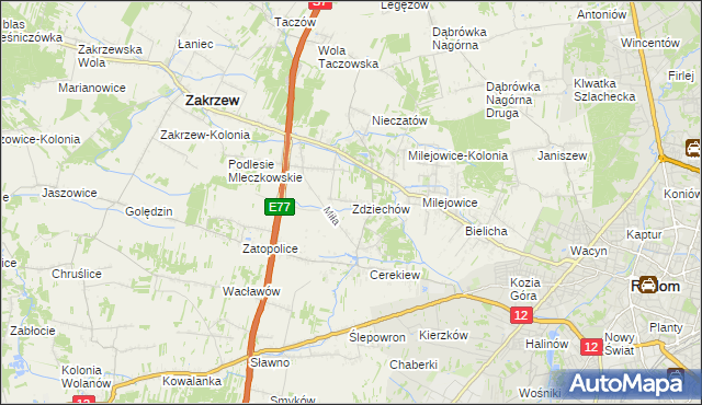 mapa Zdziechów gmina Zakrzew, Zdziechów gmina Zakrzew na mapie Targeo