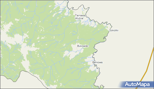 mapa Bukowiec gmina Lutowiska, Bukowiec gmina Lutowiska na mapie Targeo