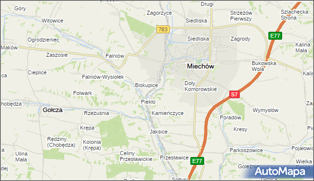 mapa Komorów gmina Miechów, Komorów gmina Miechów na mapie Targeo