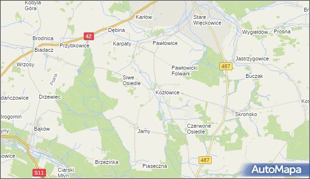 mapa Kozłowice, Kozłowice na mapie Targeo