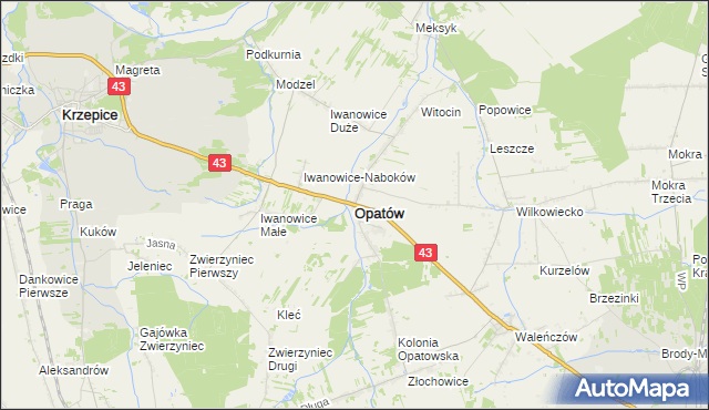 mapa Opatów powiat kłobucki, Opatów powiat kłobucki na mapie Targeo