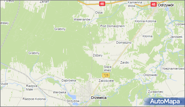 mapa Żdżary gmina Drzewica, Żdżary gmina Drzewica na mapie Targeo