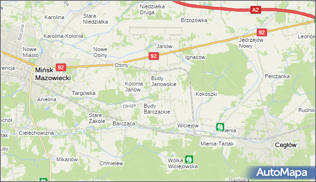 mapa Anielew gmina Mińsk Mazowiecki, Anielew gmina Mińsk Mazowiecki na mapie Targeo