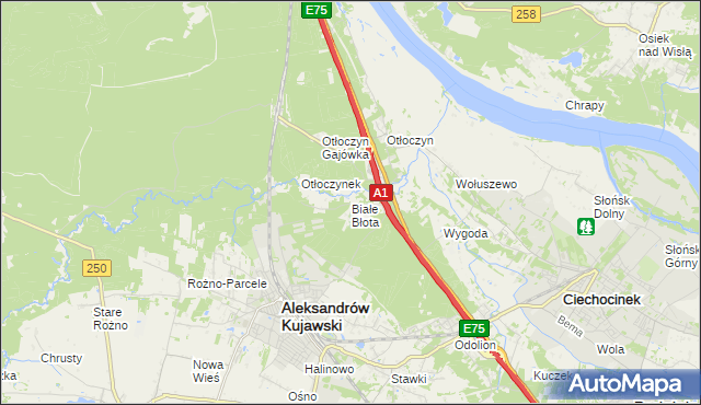 mapa Białe Błota gmina Aleksandrów Kujawski, Białe Błota gmina Aleksandrów Kujawski na mapie Targeo