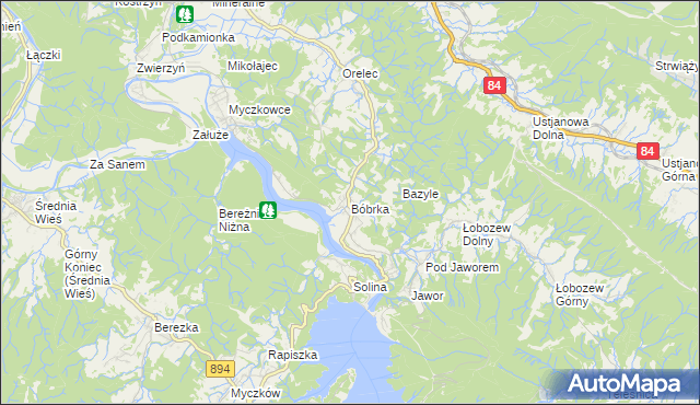 mapa Bóbrka gmina Solina, Bóbrka gmina Solina na mapie Targeo