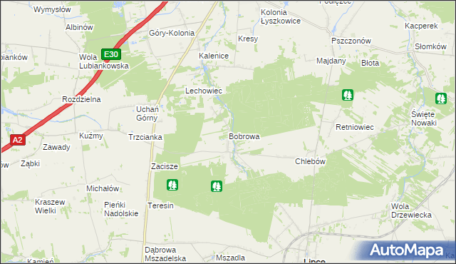 mapa Bobrowa gmina Łyszkowice, Bobrowa gmina Łyszkowice na mapie Targeo