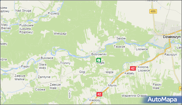 mapa Bobrowniki gmina Działoszyn, Bobrowniki gmina Działoszyn na mapie Targeo