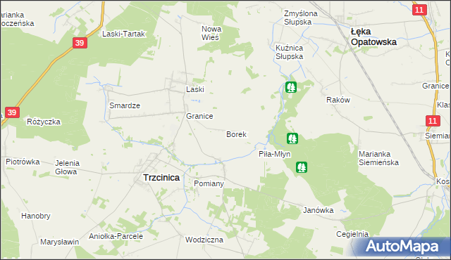 mapa Borek gmina Trzcinica, Borek gmina Trzcinica na mapie Targeo