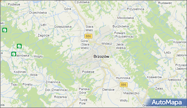 mapa Brzozów, Brzozów na mapie Targeo