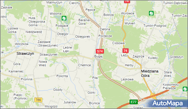 mapa Bugaj gmina Strawczyn, Bugaj gmina Strawczyn na mapie Targeo