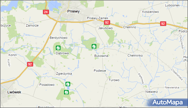 mapa Bukowina gmina Pniewy, Bukowina gmina Pniewy na mapie Targeo