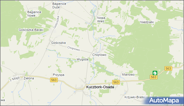 mapa Chojnowo gmina Kuczbork-Osada, Chojnowo gmina Kuczbork-Osada na mapie Targeo