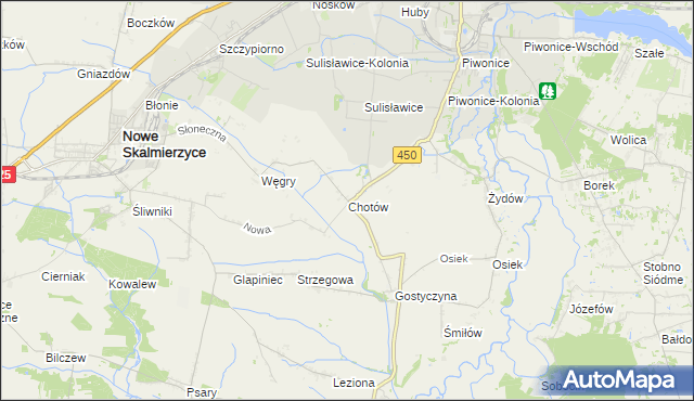 mapa Chotów gmina Nowe Skalmierzyce, Chotów gmina Nowe Skalmierzyce na mapie Targeo
