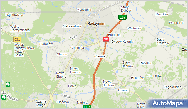 mapa Ciemne gmina Radzymin, Ciemne gmina Radzymin na mapie Targeo