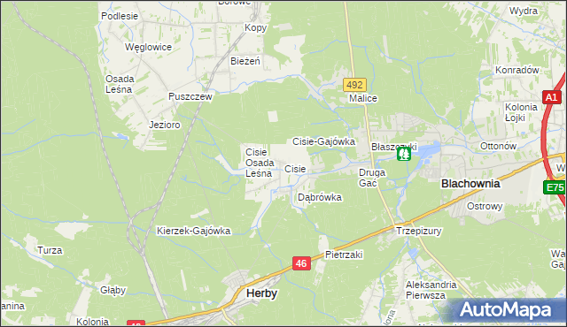 mapa Cisie gmina Blachownia, Cisie gmina Blachownia na mapie Targeo