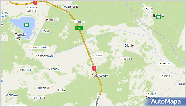 mapa Cisów gmina Sztabin, Cisów gmina Sztabin na mapie Targeo