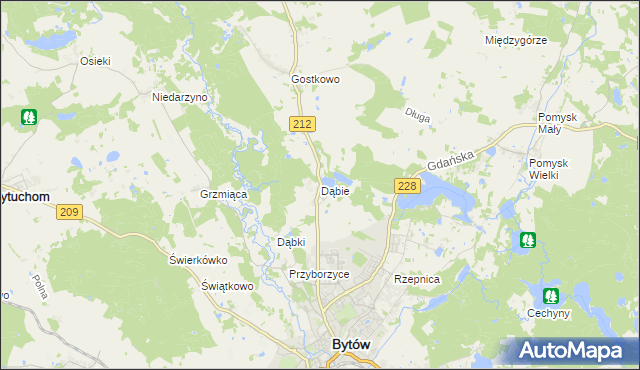 mapa Dąbie gmina Bytów, Dąbie gmina Bytów na mapie Targeo
