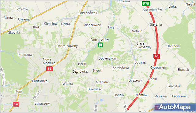 mapa Dobieszków gmina Nowosolna, Dobieszków gmina Nowosolna na mapie Targeo